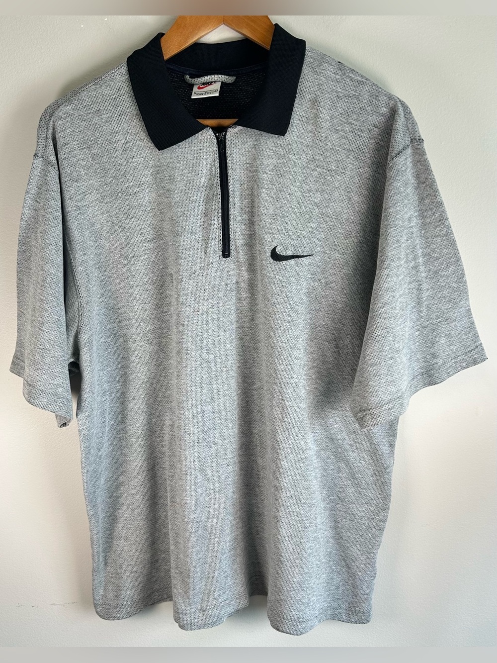 VTG 90s Nike Men’s Polo Shirt 1/4 Zip Gray Embroidered Swoosh Logo Made In USA